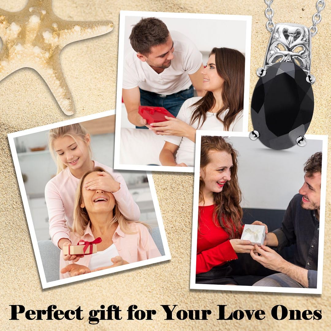 Tourmaline Spinel Pendant Black Necklaces for Women in 925 Sterling Silver & Stainless Steel Gemstone Birthstone Necklace - Engagement Anniversary Promise Christmas Gifts for Womens 20 Inches - Image 6