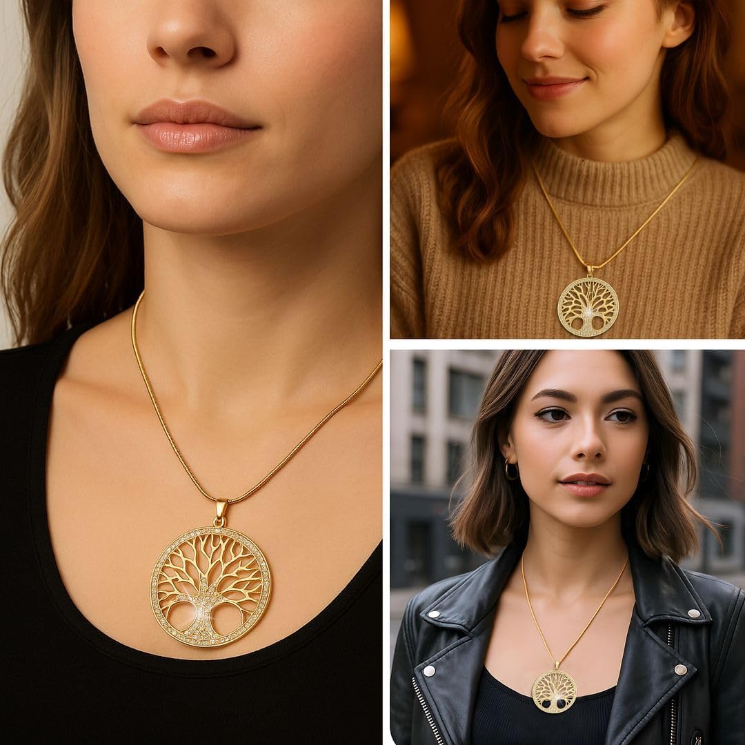 Tree of Life Necklaces for Women - Crystal Tree Charm Necklace Pendant Cute Beach Jewelry - Christmas Gifts Rose/Silver/Gold Tone Plating Size - 28 Inch with 2 inch extender Birthday Christmas Gifts - Image 2