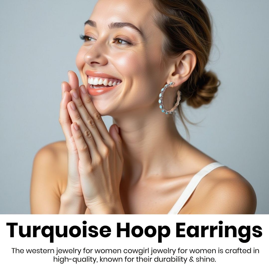 Turquoise Hoop Earrings for Women in 925 Sterling Silver Beach Boho Western Earrings Turquoise Jewelry Wedding Gifts for Women - Image 4