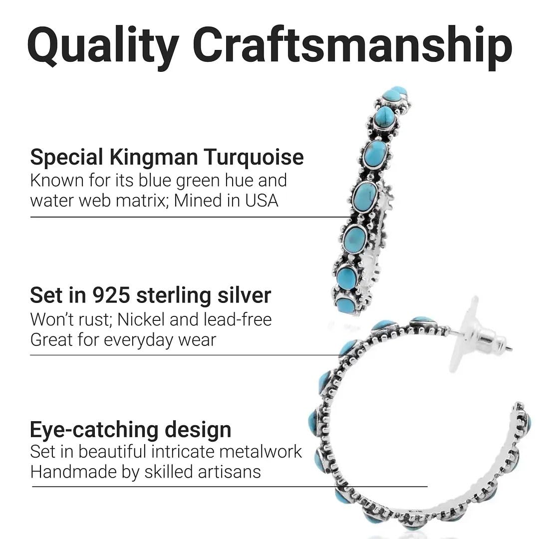 Turquoise Hoop Earrings for Women in 925 Sterling Silver Beach Boho Western Earrings Turquoise Jewelry Wedding Gifts for Women - Image 5