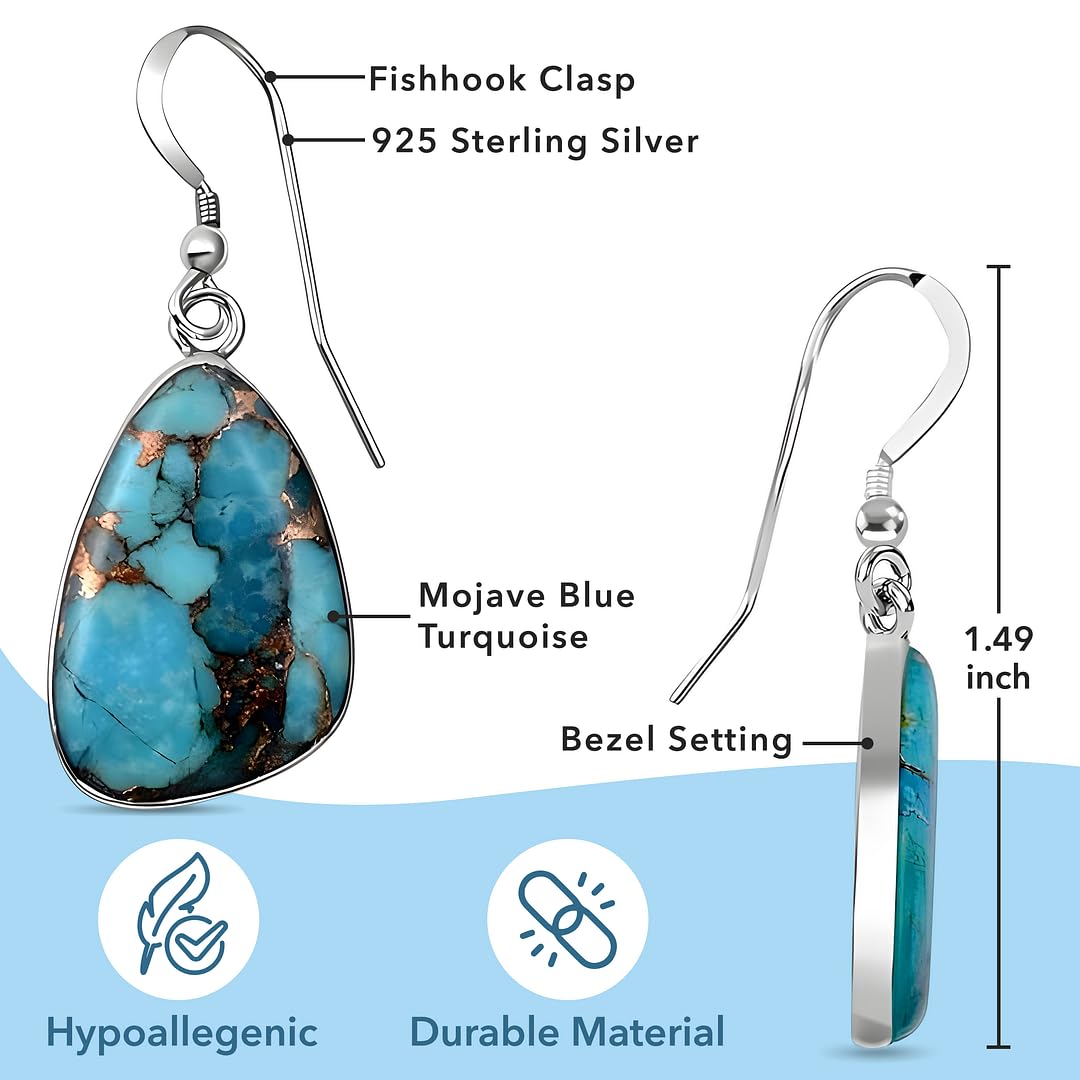 Western Turquoise Earrings for Women in 925 Sterling Silver Drop Dangle Earrings Fashion Boho Cowgirl Accessories Vintage Turquoise Jewelry for Women Gifts - Image 3