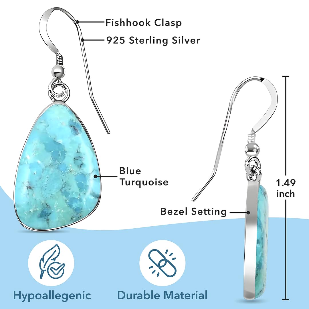 Western Turquoise Earrings for Women in 925 Sterling Silver Drop Dangle Earrings Fashion Boho Cowgirl Accessories Vintage Turquoise Jewelry for Women Gifts - Image 3