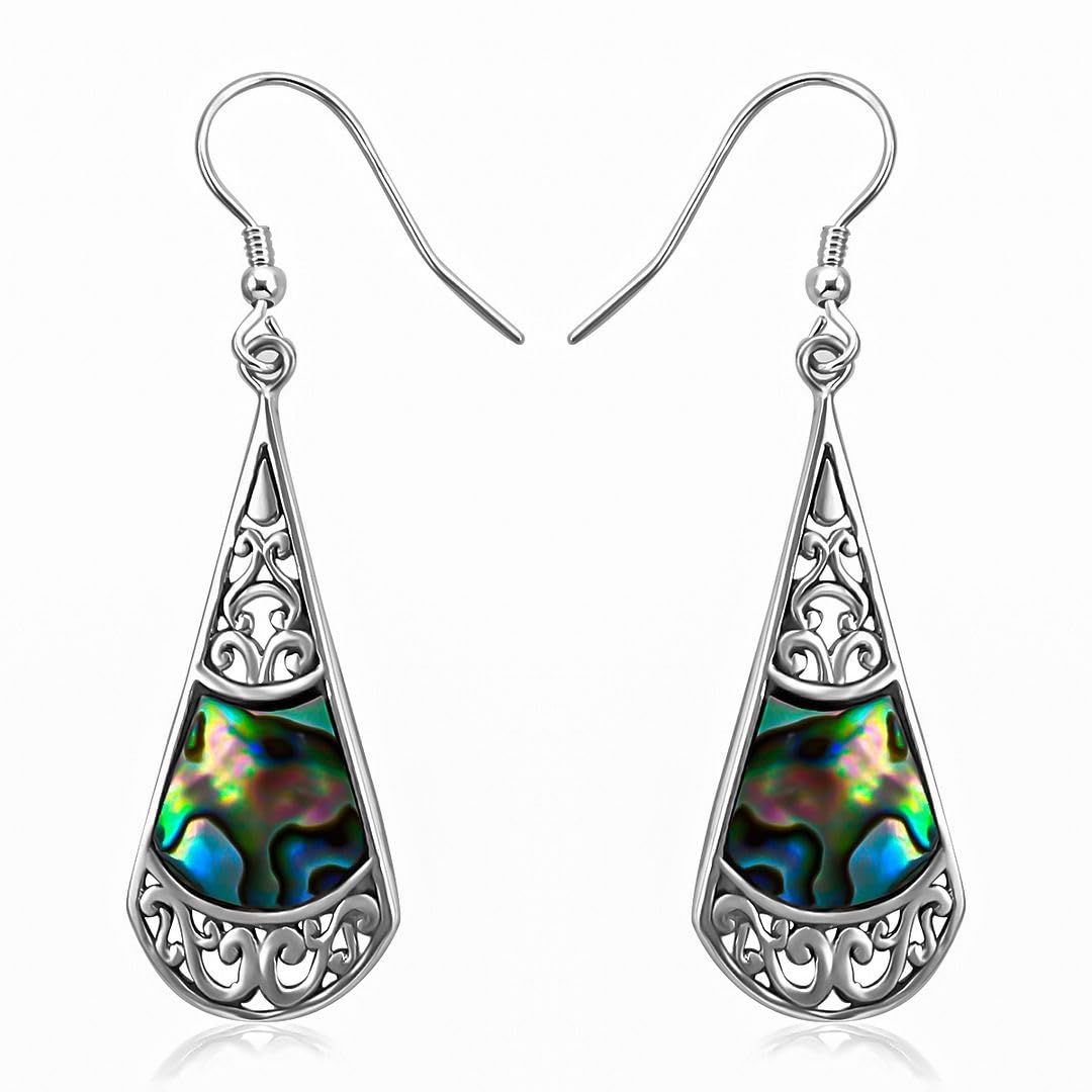 Womens Earrings Dangle - 925 Sterling Silver Earrings for Women - Beach Boho Abalone Shell Jewelry Anniversary Birthday Christmas Gifts