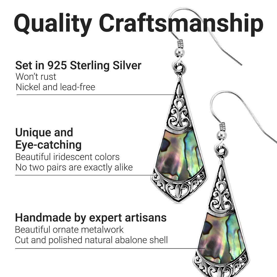 Womens Earrings Dangle - 925 Sterling Silver Earrings for Women - Beach Boho Abalone Shell Jewelry Anniversary Birthday Christmas Gifts - Image 3
