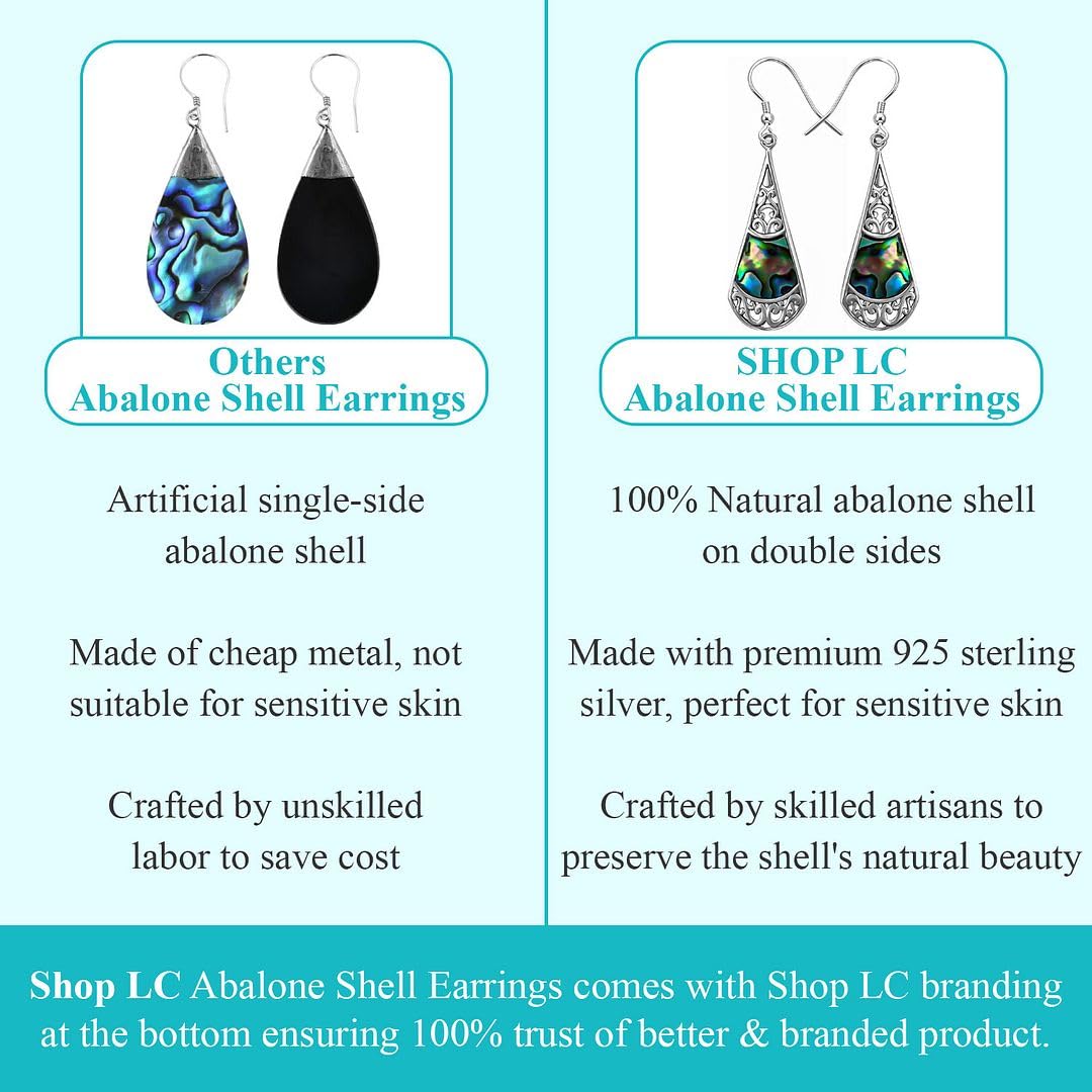Womens Earrings Dangle - 925 Sterling Silver Earrings for Women - Beach Boho Abalone Shell Jewelry Anniversary Birthday Christmas Gifts - Image 4