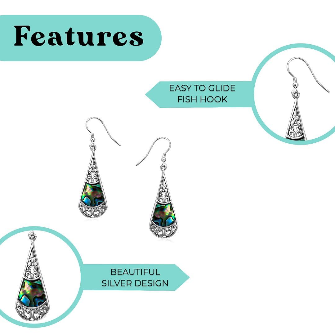 Womens Earrings Dangle - 925 Sterling Silver Earrings for Women - Beach Boho Abalone Shell Jewelry Anniversary Birthday Christmas Gifts - Image 5