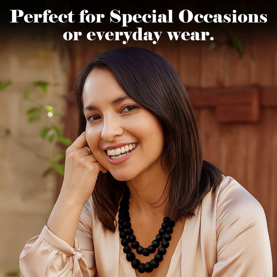 Wood Mix Stainless Steel Double Row Beaded Necklace for Women Jewelry Size 18" - Shiny Durable Beads Statement Engagement Necklaces Her - Wedding Anniversary Birthday Christmas Gifts for Women - Image 5