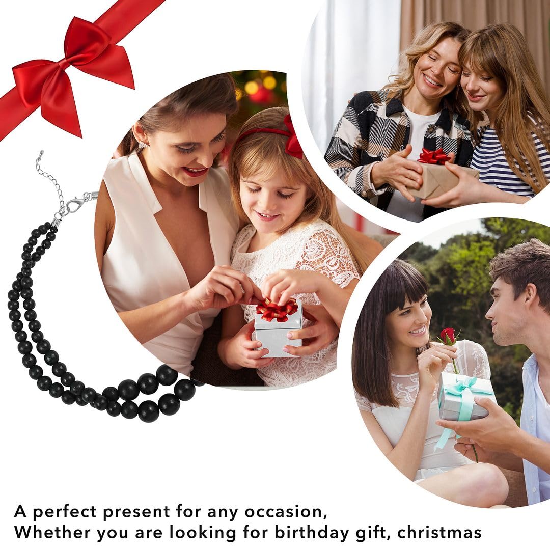 Wood Mix Stainless Steel Double Row Beaded Necklace for Women Jewelry Size 18" - Shiny Durable Beads Statement Engagement Necklaces Her - Wedding Anniversary Birthday Christmas Gifts for Women - Image 6