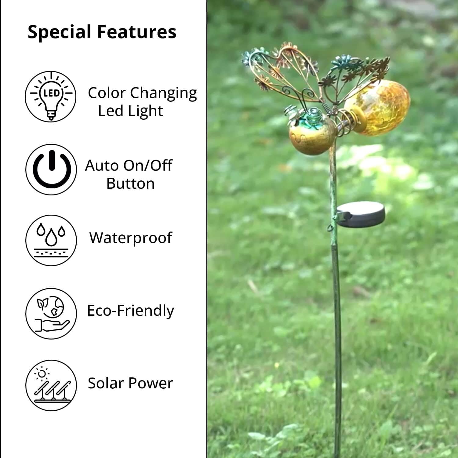 Yellow Bee Decorations Garden Stakes Solar Lights Outdoor Color Changing LED Light, Auto On/Off Metal Yard Art Solar Garden Decor for Outside - 9 inches x 38 inches Christmas Gifts - Image 2