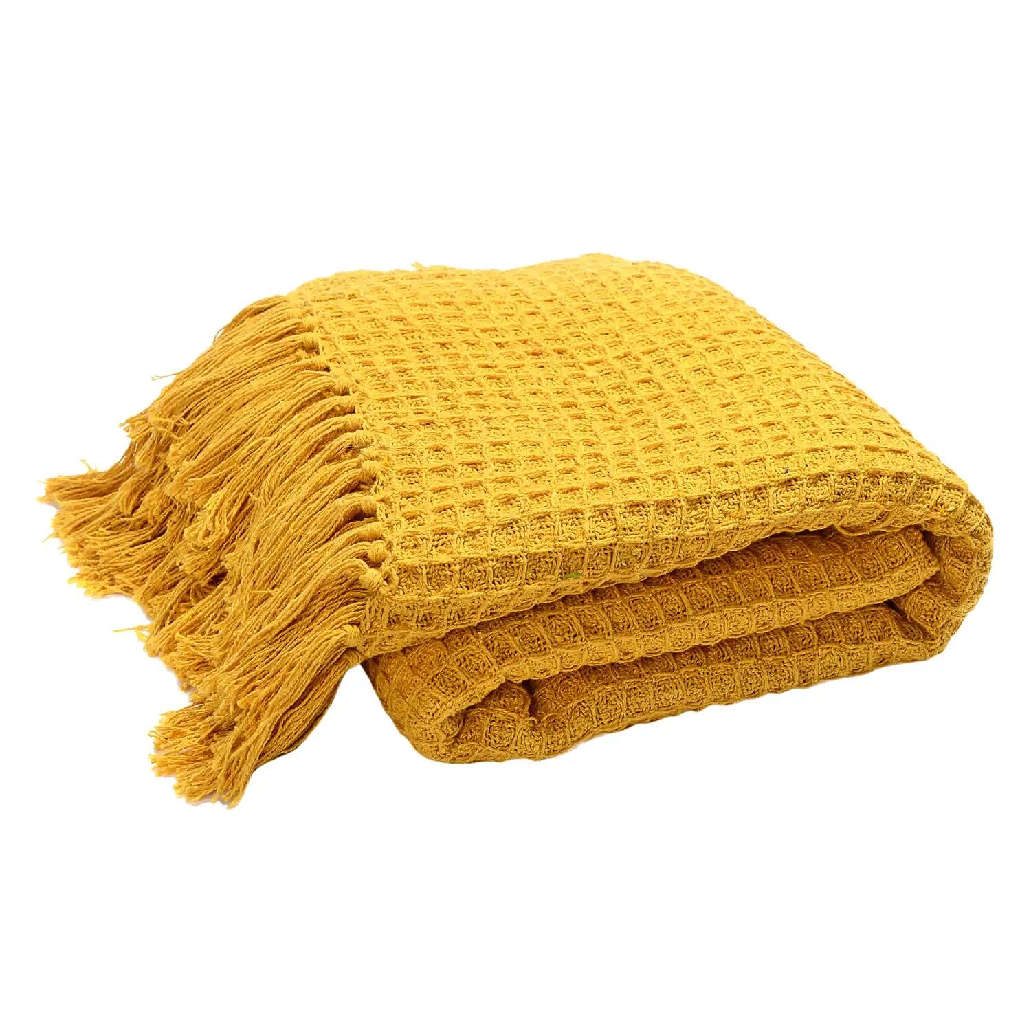 Yellow Mustard Honeycomb Pattern Blanket Cotton Throw Blanket Super Soft for Couch Bedroom Size 70"X55" Birthday