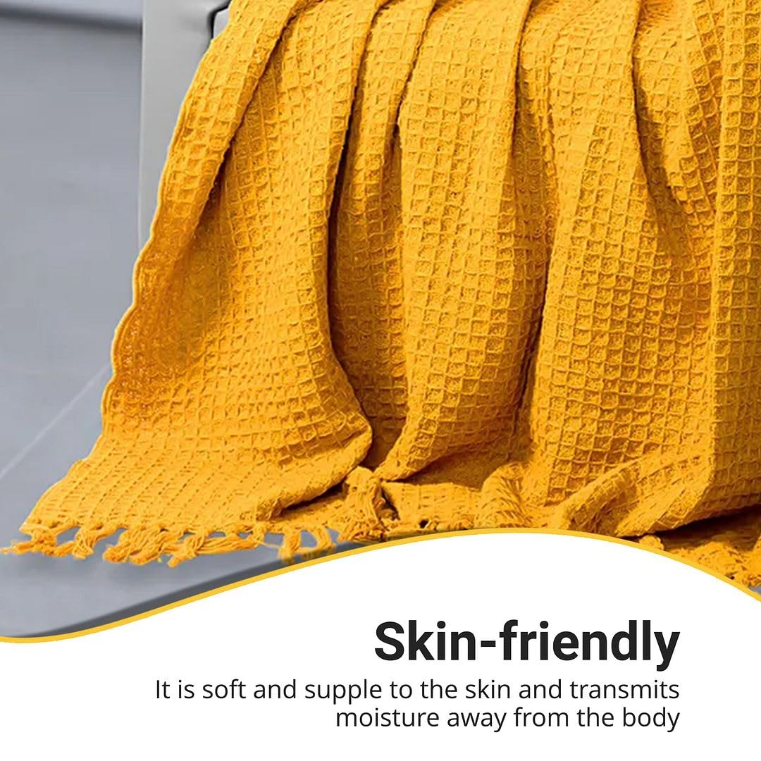 Yellow Mustard Honeycomb Pattern Blanket Cotton Throw Blanket Super Soft for Couch Bedroom Size 70"X55" Birthday - Image 3