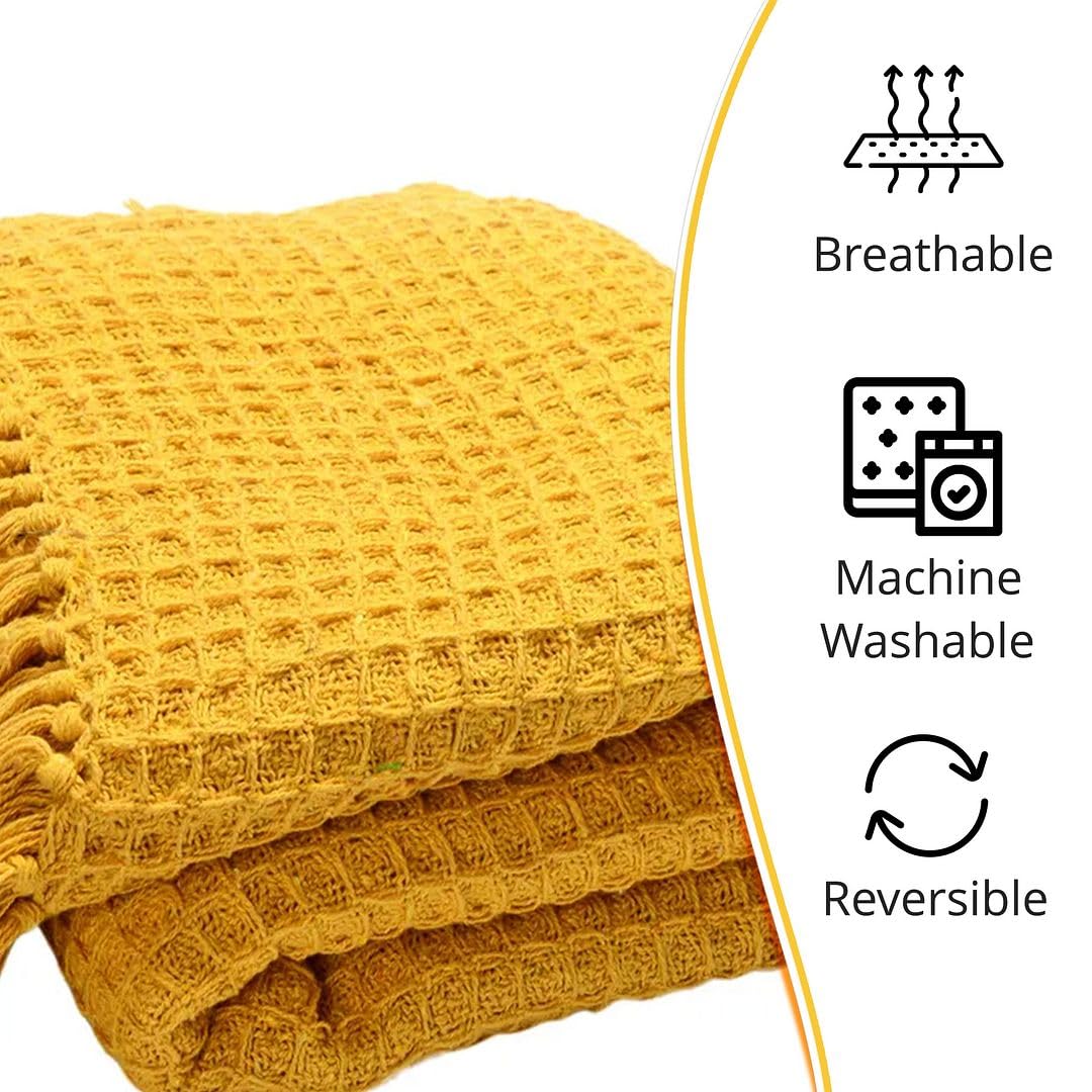 Yellow Mustard Honeycomb Pattern Blanket Cotton Throw Blanket Super Soft for Couch Bedroom Size 70"X55" Birthday - Image 4