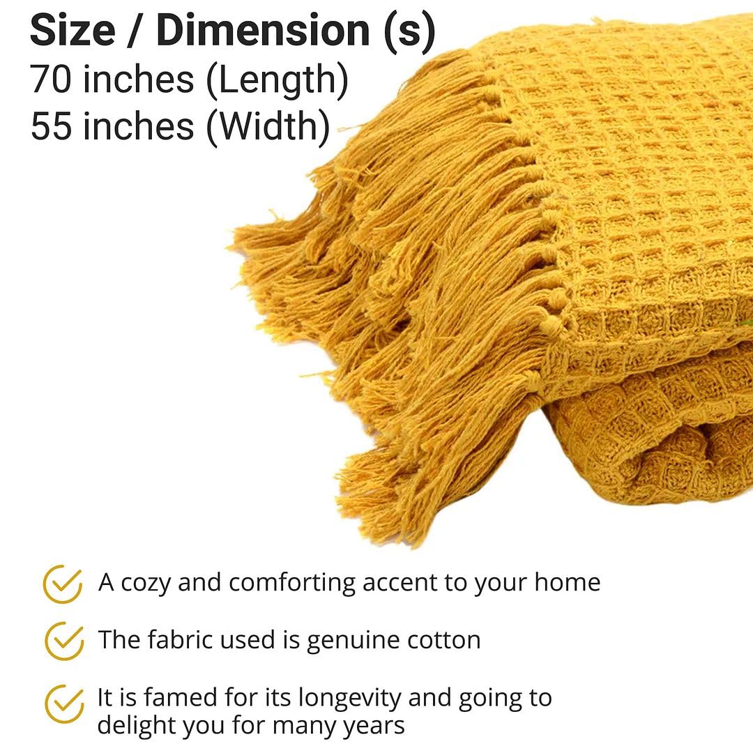 Yellow Mustard Honeycomb Pattern Blanket Cotton Throw Blanket Super Soft for Couch Bedroom Size 70"X55" Birthday - Image 6